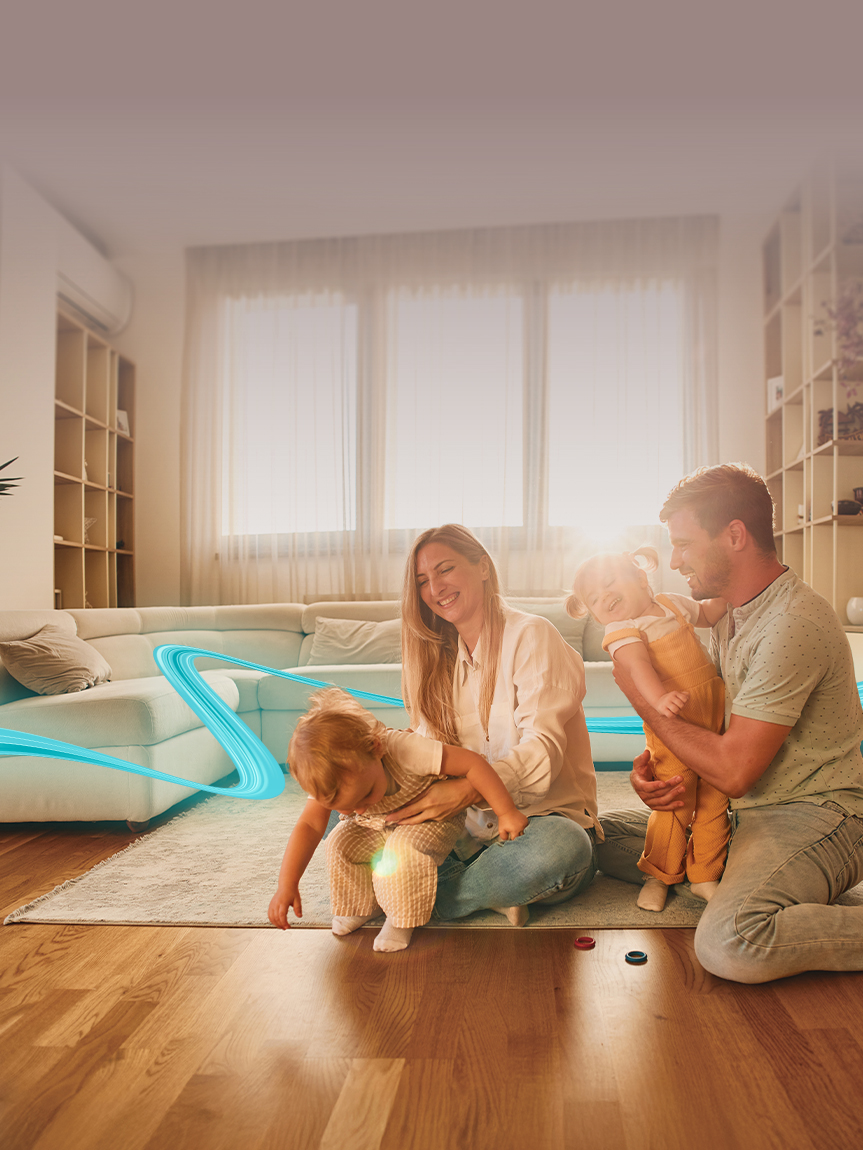 Woman sitting on hardwood flooring
